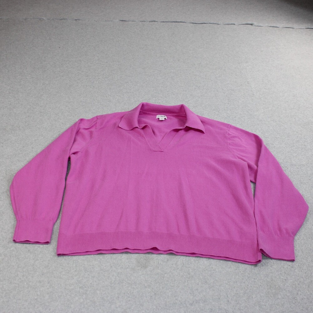 J Crew Sweater Women XL Pink Cotton Collared Pullover Lightweight Academia Comfy